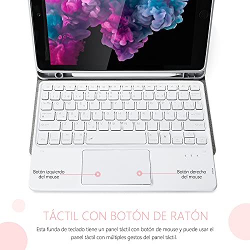 Funda con Teclado Español Trackpad para iPad 10.2 7ª/8ª Generación,iPad Air 3 2019/iPad Pro 10.5 2017, Teclado Desmontable Retroiluminado de 7 Colores, Funda para iPad 10.2 2020/2019, Oro Rosa