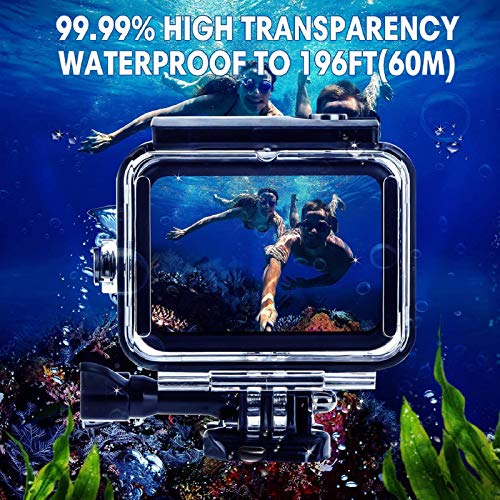 Funda Impermeable para GoPro Hero 8 Black, 60M Funda Protectora de Buceo con Pinza de Montaje rápido la, 12 Insertos antivaho para cámara Gopro Hero 8 Black Action 2019