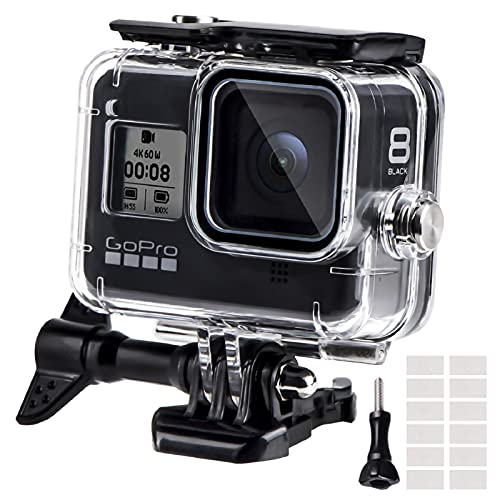 Funda Impermeable para GoPro Hero 8 Black, 60M Funda Protectora de Buceo con Pinza de Montaje rápido la, 12 Insertos antivaho para cámara Gopro Hero 8 Black Action 2019