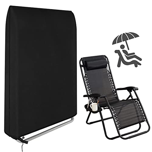 Funda para Silla Plegable para Exteriores, MCSQK Fundas Plegables para Tumbona 210D Oxford Tela, Impermeable, Anti-UV Cubierta, Funda para Silla Gravedad Cero De Jardín Exterior - Negro (96x85cm)