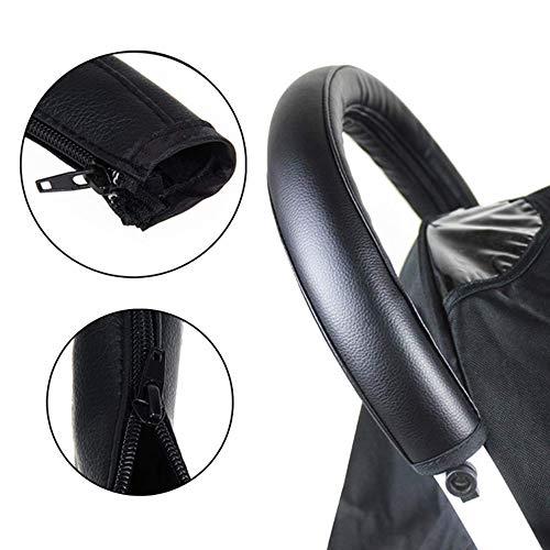 Fundas de Protectora Universal para Manilllar de Carrito Bebés Fundas de Cuero PU para Empuñadora de Silla de Paseo con Cierre de Cremallera Cubierta de la Barra del Cochecito para Cochecito (Negro)