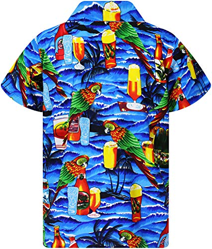 Funky Camisa Hawaiana, Manga Corta, Parrot Beer, Turquesa, S