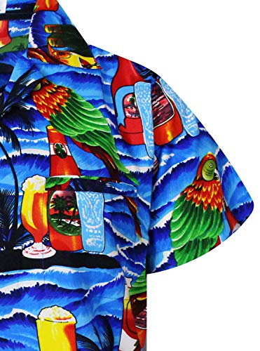 Funky Camisa Hawaiana, Manga Corta, Parrot Beer, Turquesa, S