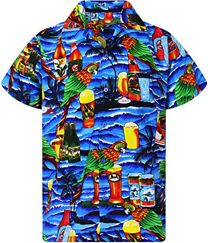 Funky Camisa Hawaiana, Manga Corta, Parrot Beer, Turquesa, S