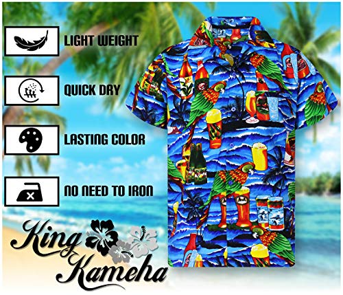 Funky Camisa Hawaiana, Manga Corta, Parrot Beer, Turquesa, S