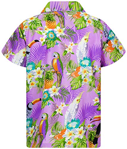 Funky Camisa Hawaiana, Manga Corta, Parrot Cockatoo, Violeta Claro, XS