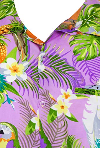 Funky Camisa Hawaiana, Manga Corta, Parrot Cockatoo, Violeta Claro, XS