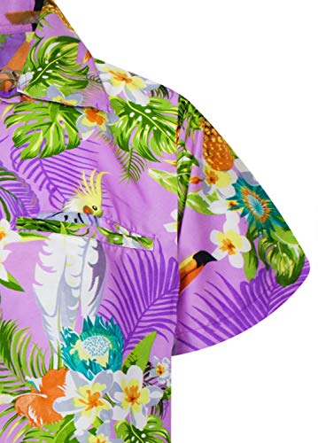 Funky Camisa Hawaiana, Manga Corta, Parrot Cockatoo, Violeta Claro, XS