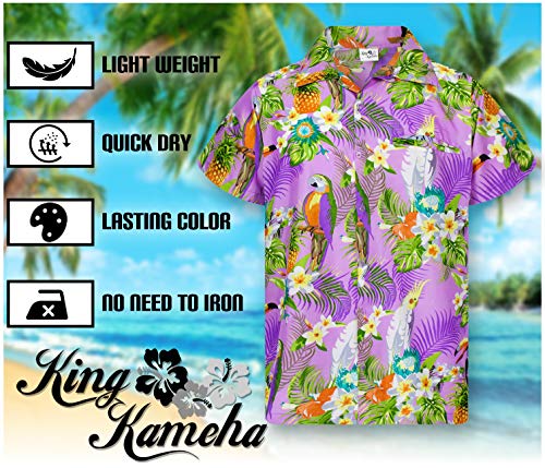 Funky Camisa Hawaiana, Manga Corta, Parrot Cockatoo, Violeta Claro, XS