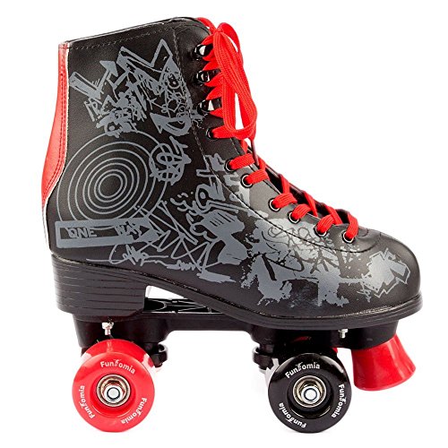 FunTomia Retro Quad Patines Disco con 4 Ruedas - en Diferentes tamaños 30–42 (Negro, 30)