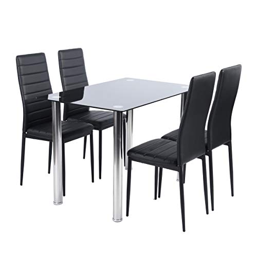 FURNITURE-R France Conjunto de Mesa y Juego de 4 sillas de Comedor, Color Negro, 110 x 66 x 76cm