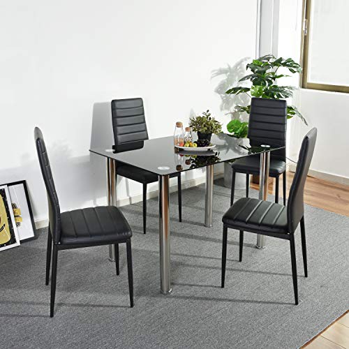 FURNITURE-R France Conjunto de Mesa y Juego de 4 sillas de Comedor, Color Negro, 110 x 66 x 76cm