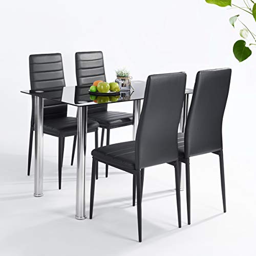 FURNITURE-R France Conjunto de Mesa y Juego de 4 sillas de Comedor, Color Negro, 110 x 66 x 76cm