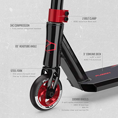 Fuzion Pro Scooters Z250 Patinete Freestyle - Patinetes Freestyle - Stunt Scooter - Patinetes de Acrobacias (SE Negro/Rojo)