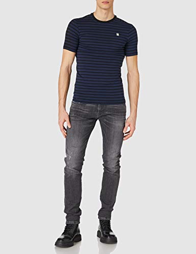 G-STAR RAW Korpaz Stripe Graphic Slim Camiseta, Sartho C339-9976-Casco de esquí, Color Azul y Negro, S para Hombre