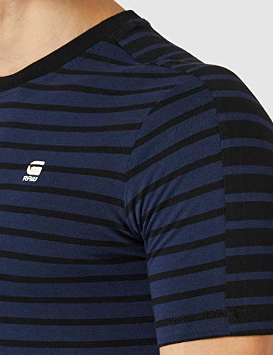 G-STAR RAW Korpaz Stripe Graphic Slim Camiseta, Sartho C339-9976-Casco de esquí, Color Azul y Negro, S para Hombre