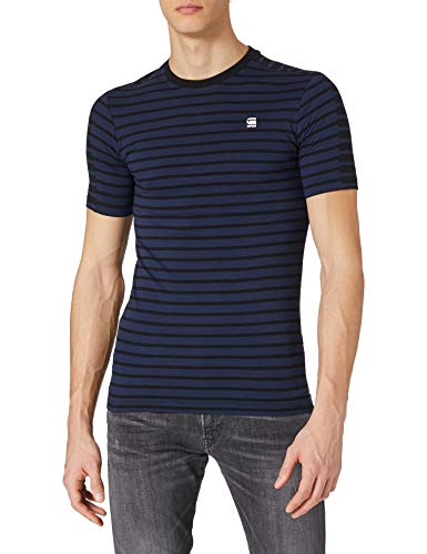 G-STAR RAW Korpaz Stripe Graphic Slim Camiseta, Sartho C339-9976-Casco de esquí, Color Azul y Negro, S para Hombre
