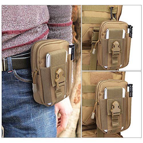 G4Free Bolsa táctica Molle compacta EDC utilidad Gadget Cintura Molle Pack CCW Fanny Pack con funda para teléfono celular para correr, ciclismo, senderismo, camping, escalada (Tan B)