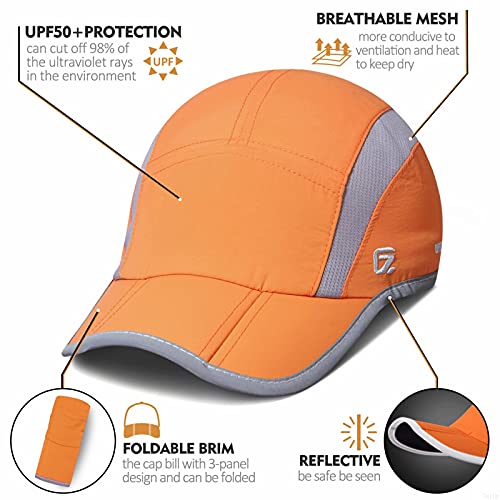 GADIEMENSS Reflective Foldable Running Cap Quick Drying Outdoor Sports Hat 40+ UPF Inhibit UV Mesh Race Performance Water Repellency Baseball Cap Adjustable Orange