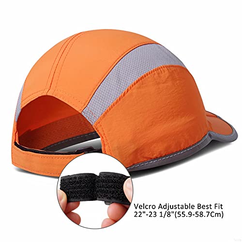 GADIEMENSS Reflective Foldable Running Cap Quick Drying Outdoor Sports Hat 40+ UPF Inhibit UV Mesh Race Performance Water Repellency Baseball Cap Adjustable Orange