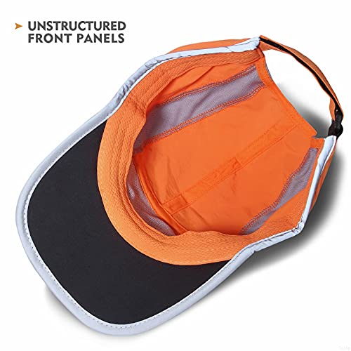 GADIEMENSS Reflective Foldable Running Cap Quick Drying Outdoor Sports Hat 40+ UPF Inhibit UV Mesh Race Performance Water Repellency Baseball Cap Adjustable Orange