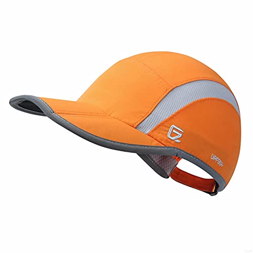 GADIEMENSS Reflective Foldable Running Cap Quick Drying Outdoor Sports Hat 40+ UPF Inhibit UV Mesh Race Performance Water Repellency Baseball Cap Adjustable Orange