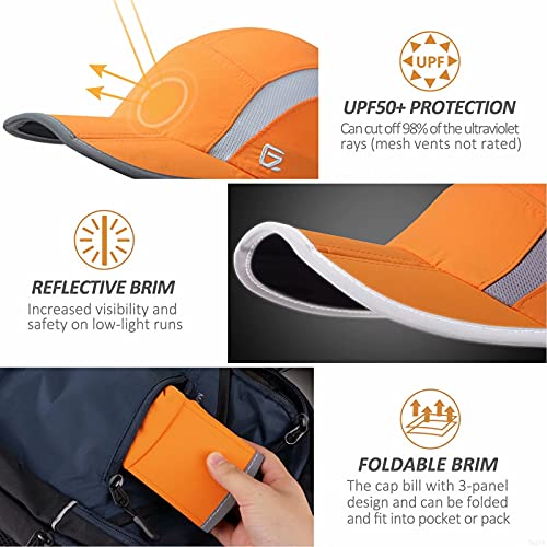 GADIEMENSS Reflective Foldable Running Cap Quick Drying Outdoor Sports Hat 40+ UPF Inhibit UV Mesh Race Performance Water Repellency Baseball Cap Adjustable Orange