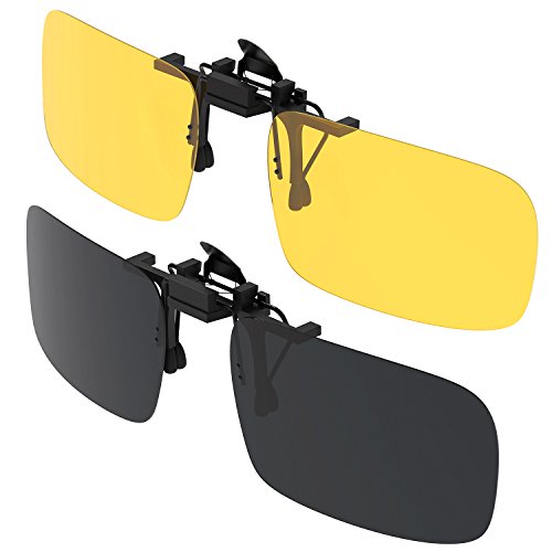 Gafas de sol con clip, Gritin [2 unidades/día + noche visión] Gafas de sol polarizadas UV400 para hombre y mujer, ajuste cómodo y seguro sobre gafas de sol para conducción y al aire libre