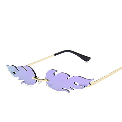 Gafas de Sol sin Llama Wave Fire Flame para Mujer Gafas metálicas Espejo Gafas Uv400 03Gold-Purple