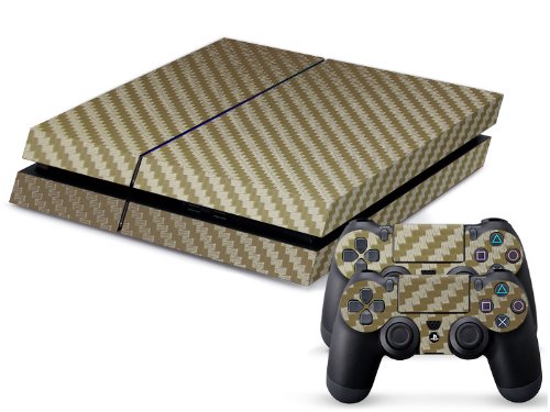 Gaminger Playstation 4 - Kit de Skins (Fundas Adhesivas) para Consola + 2 mandos de Control - Estampado Oro