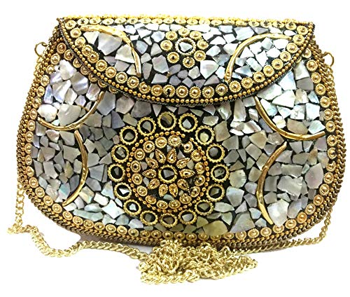 Gannu Bolsa de fiesta para mujer Boda Caja de embrague para mujer Shell bolso de embrague MOP bolsa monedero de metal bolso de la honda bolsa nupcial bolsas de fiesta de las mujeres