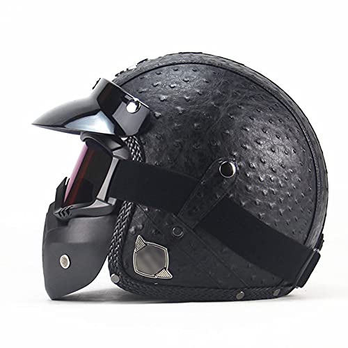 GAOZHE Cascos Jet Cascos de Moto Adultos Hombres, Cuero de PU Cascos 3/4 Cascos Vintage Motocicleta 3/4 Jet Half Casco y Máscara, Cruiser Chopper Scooter, ECE Aprobado