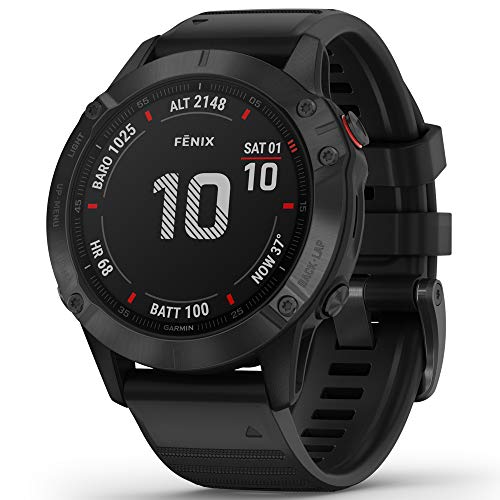 Garmin 010-02158-01 Fenix 6 PRO Multisport GPS Smartwatch Black with Black Band Bundle with Tech Smart USA Fitness and Wellness Suite Includes Altair Weyv, Yoga Vibes and Daily Burn