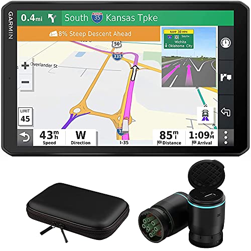 Garmin 010-02313-00 dezl OTR700 7-inch GPS Truck Navigator Bundle with Garmin eLog Compliant ELD 010-01876-00 and 8 Inch Hard EVA Case with Zipper