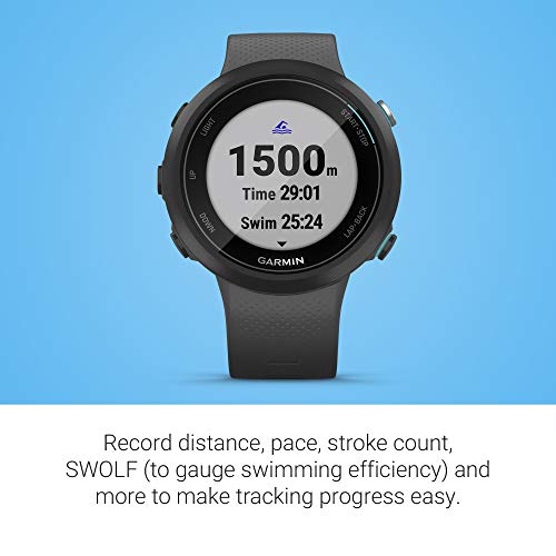 Garmin Swim 2, GPS Swimming Smartwatch for Pool and Open Water, Underwater Heart Rate, Records Distance, Pace, Stroke Count and Type, Slate Gray