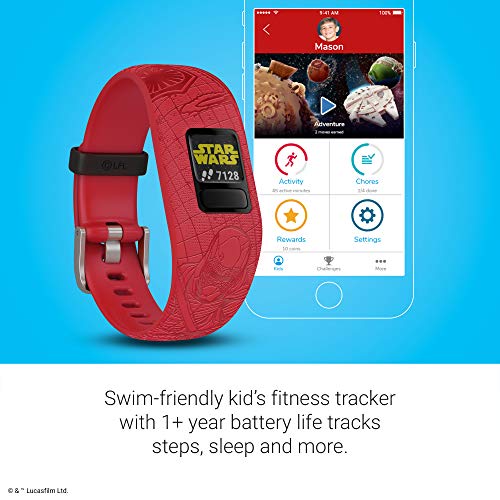 Garmin Vivofit Junior 2 - Lado Oscuro 010-01909-1B - Pulsera de Actividad para Niños, Ajustable, Color Rojo, Talla Única