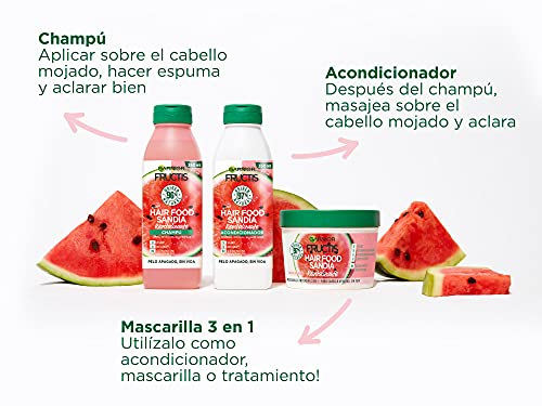 Garnier Fructis Hair Food, Pack Sandía Revitalizante con Champú, Acondicionador y Mascarilla, Limpia, Desenreda, Nutre y Revitaliza, Para Cabello Seco o Apagado, Fórmula Vegana, Sin Siliconas