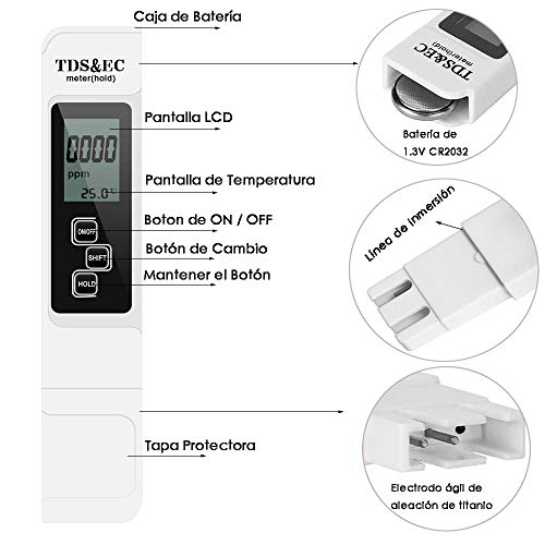 Gasea 3 en 1 Medidor de Prueba de Calidad del Agua Medidor TDS EC Pluma de Prueba de Temperatura, Portátil Acuario Piscina Prueba de Calidad del Agua Pluma, LED Pluma de Prueba de Calidad del Agua