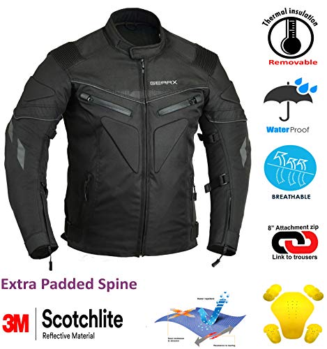 GearX Chaqueta protectora moto, acolchada, impermeable, reflectante, XL