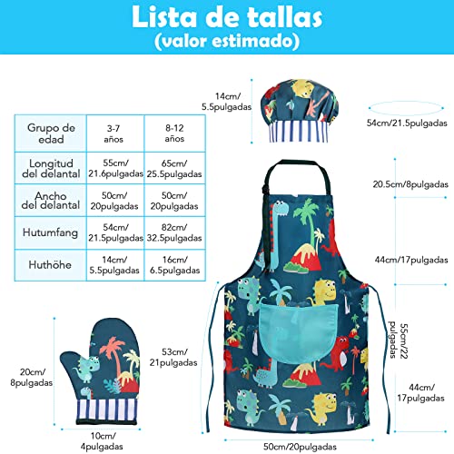 Gemeer Trajes de Cocina y Horneado para Niños 34 Juegos, Incluidos Delantales, Gorros de Chef, Guantes y Disfraces para Niños, Azul Disfraces de Chef, Juegos de rol Profesionales 3-7 Años