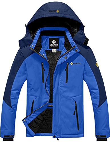 GEMYSE Chaqueta de Esquí Impermeable de Montaña para Hombre Abrigo de Invierno de Lana Antiviento con Capucha (Azul Marino,M)