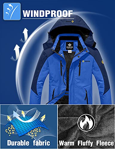 GEMYSE Chaqueta de Esquí Impermeable de Montaña para Hombre Abrigo de Invierno de Lana Antiviento con Capucha (Azul Marino,M)