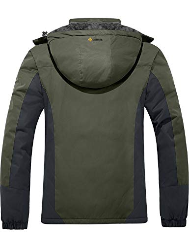 GEMYSE Chaqueta de Esquí Impermeable de Montaña para Hombre Abrigo de Invierno de Lana Antiviento con Capucha (Ejército Verde Gris 83,2XL)