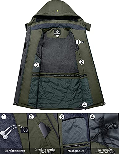 GEMYSE Chaqueta de Esquí Impermeable de Montaña para Hombre Abrigo de Invierno de Lana Antiviento con Capucha (Ejército Verde Gris 83,2XL)