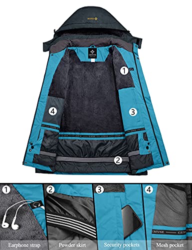 GEMYSE Chaqueta de Esquí Impermeable de Montaña para Mujer Abrigo de Invierno de Lana Antiviento con Capucha (Gris Azul Claro 01,S)
