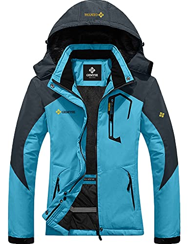 GEMYSE Chaqueta de Esquí Impermeable de Montaña para Mujer Abrigo de Invierno de Lana Antiviento con Capucha (Gris Azul Claro 01,S)