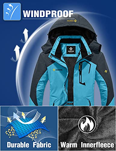 GEMYSE Chaqueta de Esquí Impermeable de Montaña para Mujer Abrigo de Invierno de Lana Antiviento con Capucha (Gris Azul Claro 01,S)