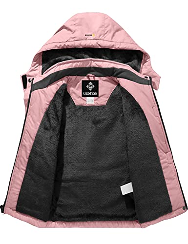 GEMYSE Chaqueta de Esquí Impermeable de Montaña para Niñas Abrigo de Invierno de Lana Antiviento con Capucha (Rosa,10/12)