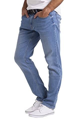 Generic - Pantalones vaqueros clásicos de punto para hombre, corte holgado, elástico, cómodo, lavado, azul claro, 38W x 30L