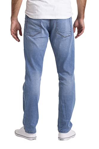 Generic - Pantalones vaqueros clásicos de punto para hombre, corte holgado, elástico, cómodo, lavado, azul claro, 38W x 30L